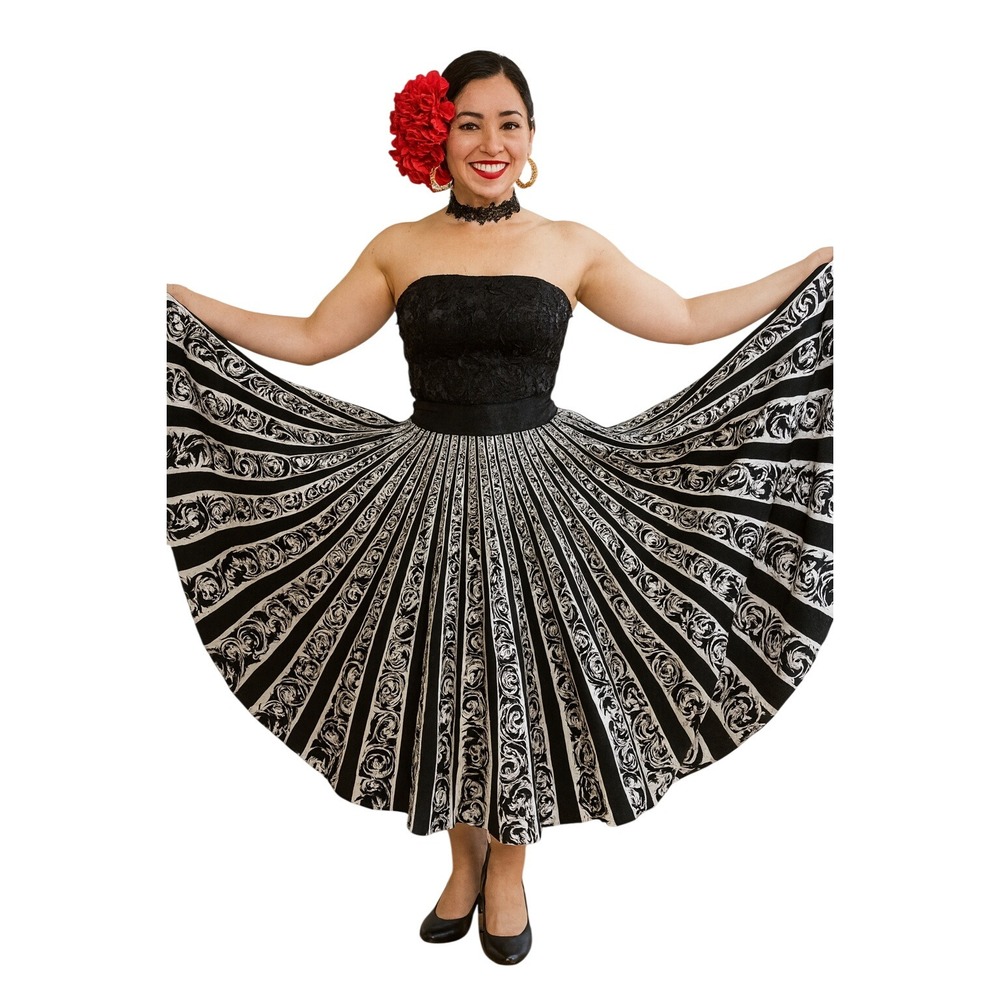 Lavable 1950s Full Circle Mexican Artistic Abstract Symbol Silver Sequin‎ Skirt